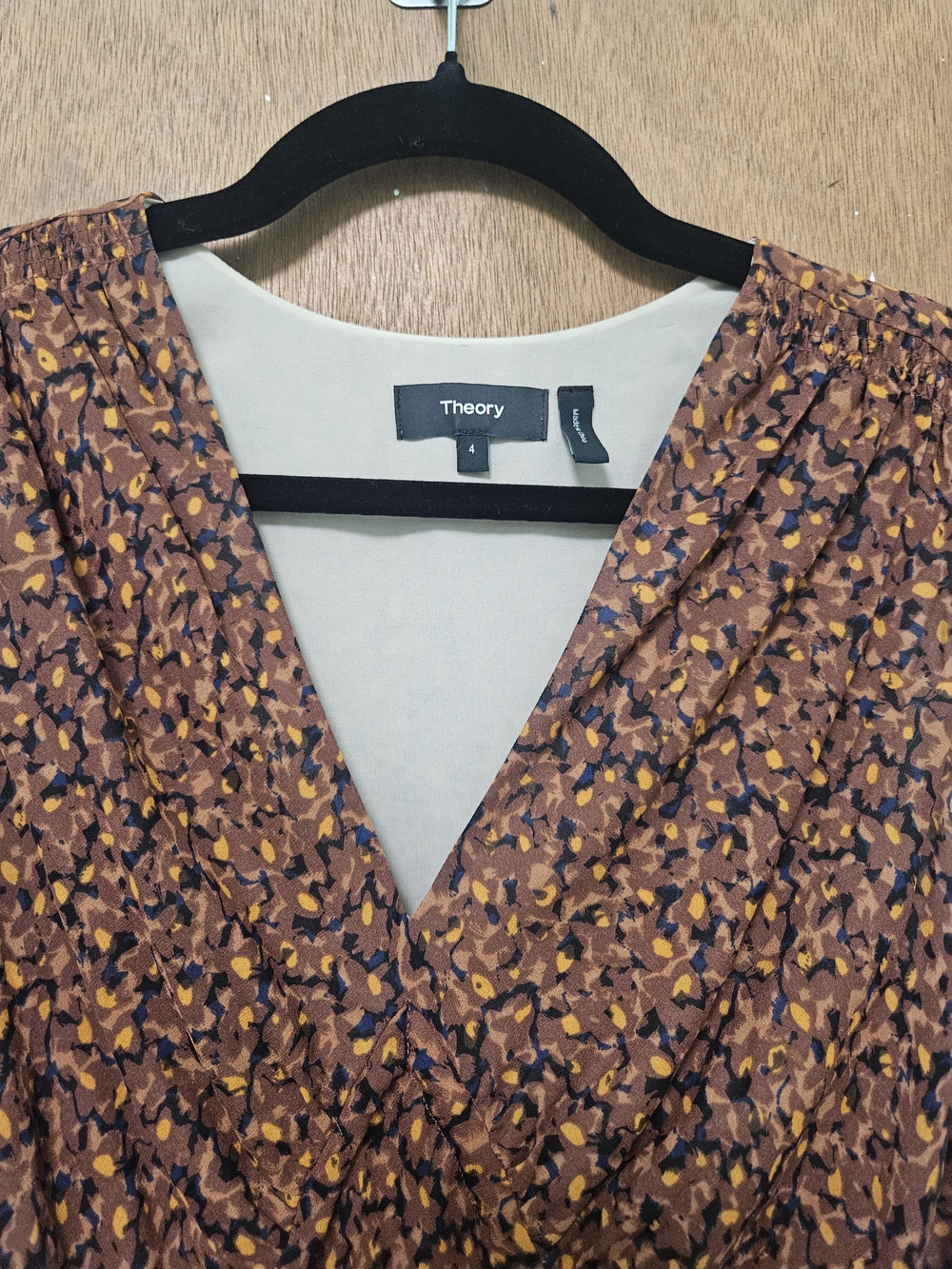 Theory Rust Floral V-Neck Midi Dress with Tie Waist - Picture 8 of 9